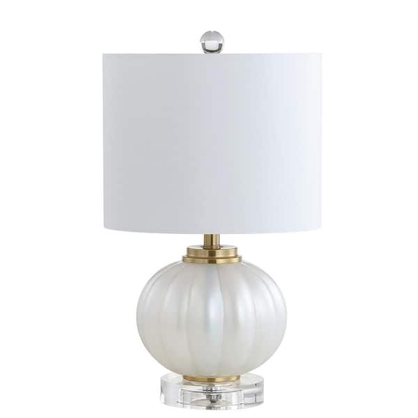 Pearl 17.5 in. Glass/Crystal LED Table Lamp, White/Brass Gold