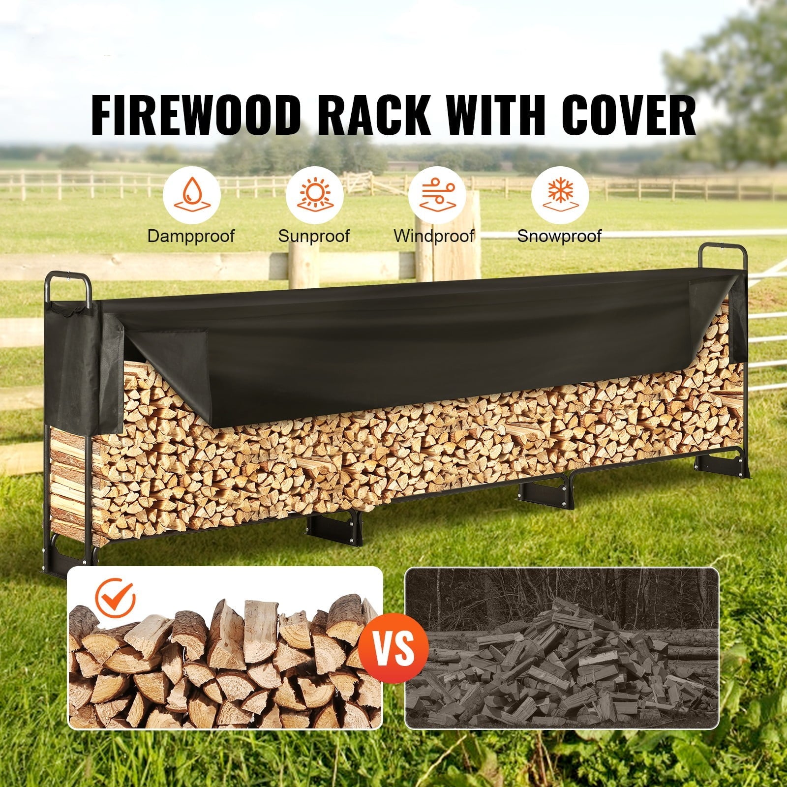 BENTISM 12.7 ft Outdoor Firewood Rack with Cover Firewood Holder 152