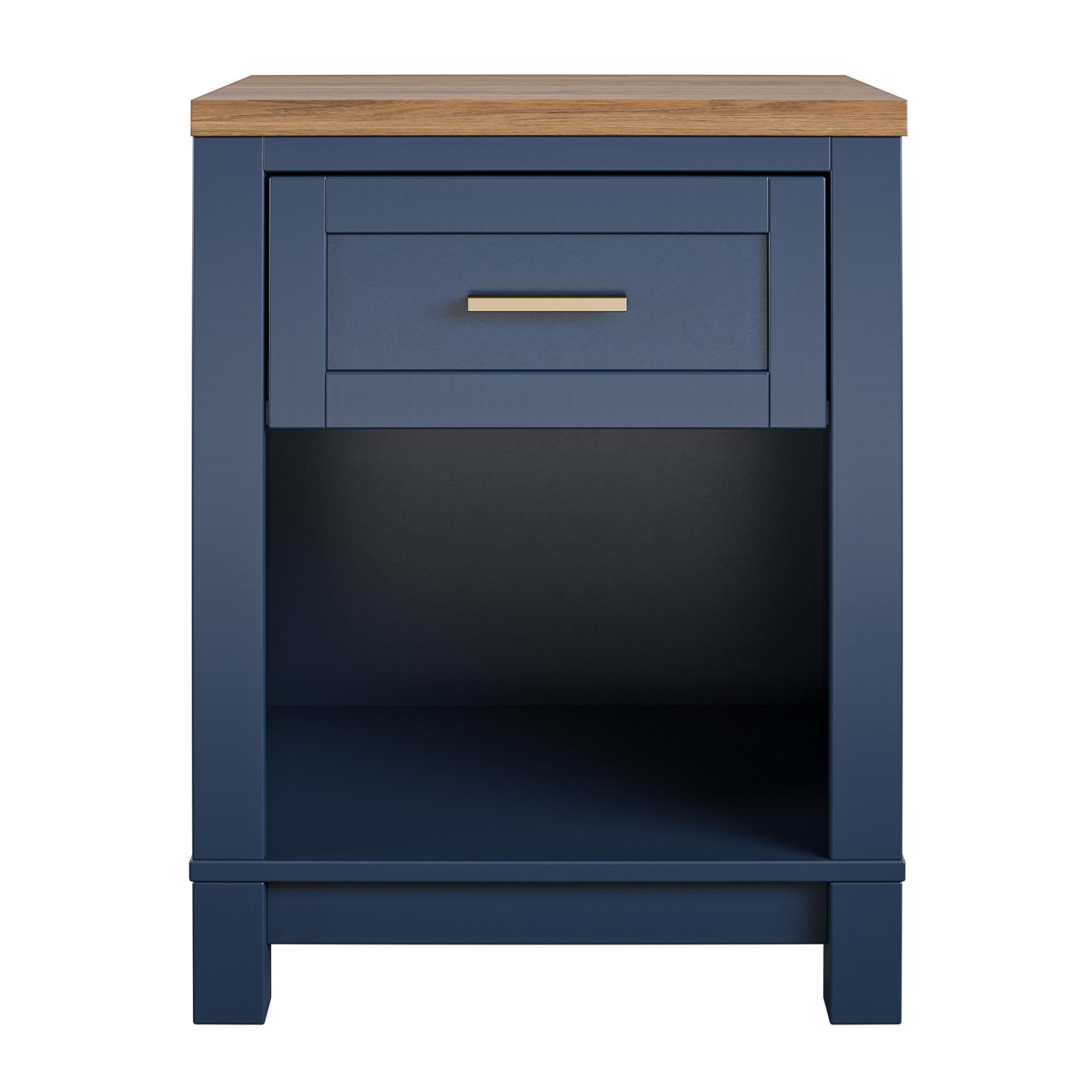 Ameriwood Home Josiah Nightstand, Navy with Walnut top