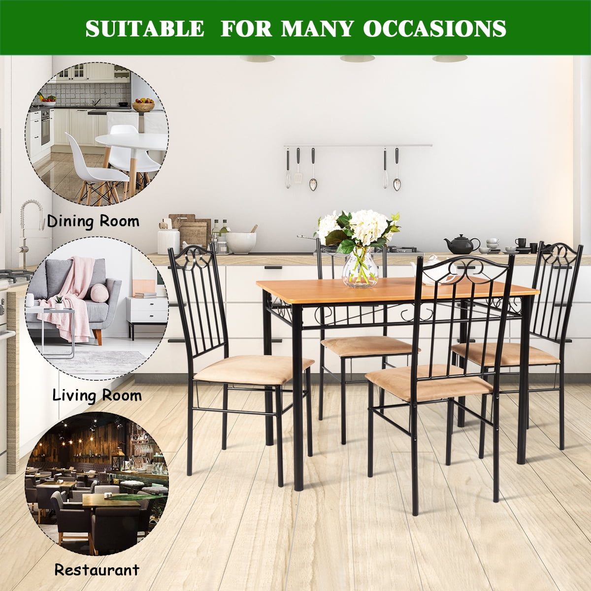 Costway 5 PC Dining Set Wood Metal 30