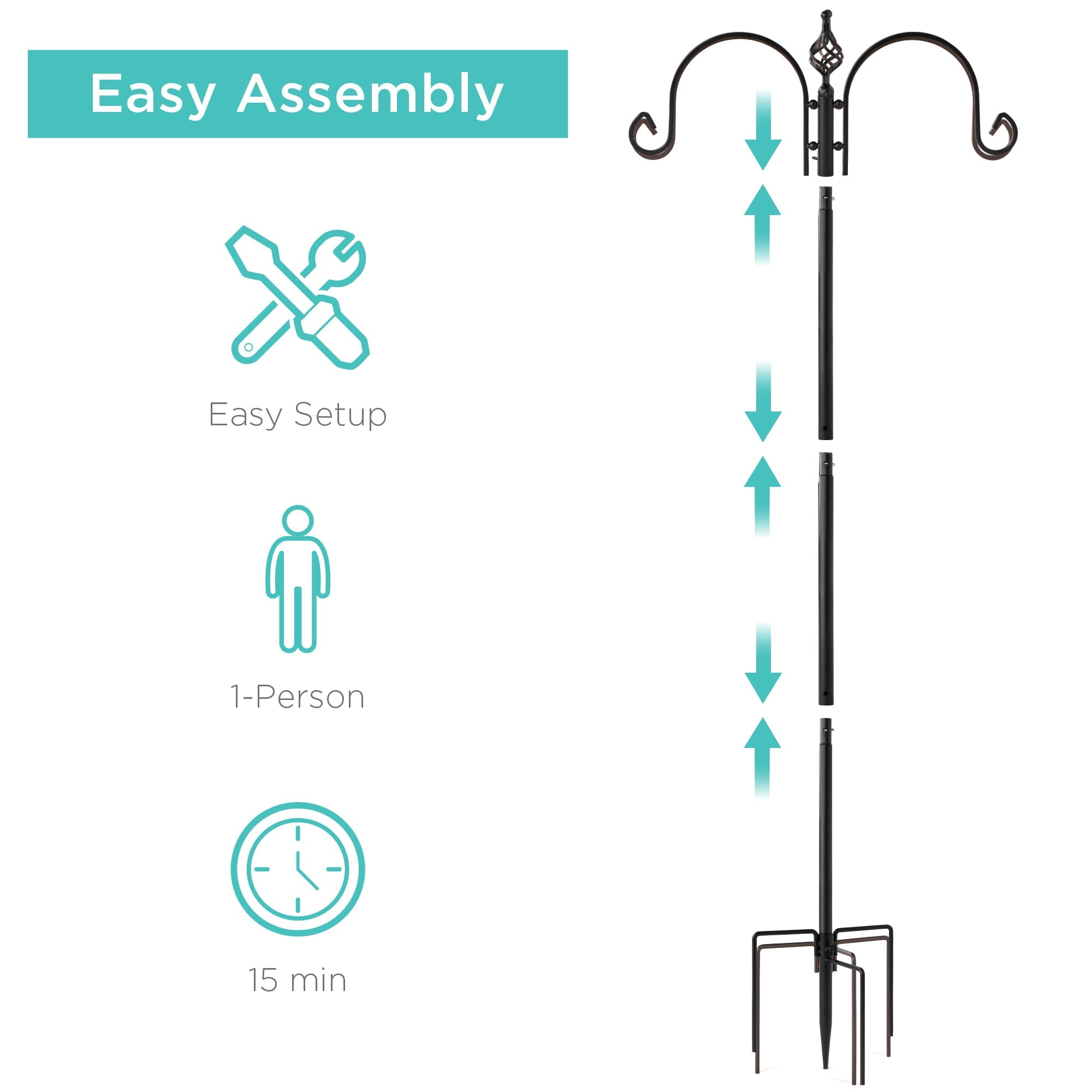 Best Choice Products 91in 4-Hook Bird Feeding Station, Steel Multi-Feeder Stand w/ 2 Feeders, Tray, Bird Bath - Black