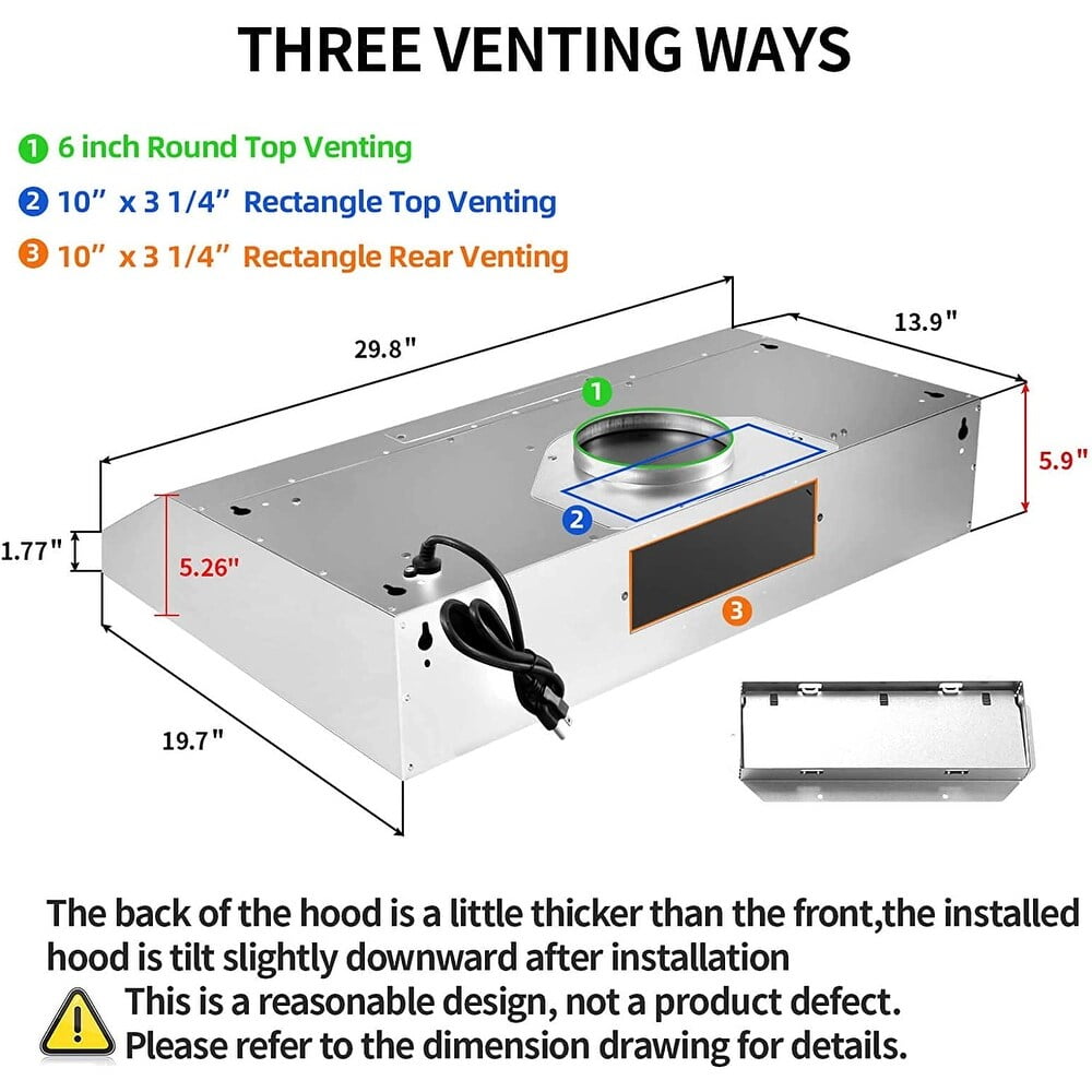 SNDOAS Stainless Steel Range Hood 30 inch Under Cabinet Range Hood with 3 Way Venting