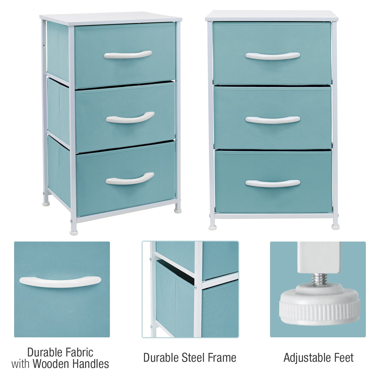 3 Drawer Nightstand Chest End-Table Dresser - Aqua