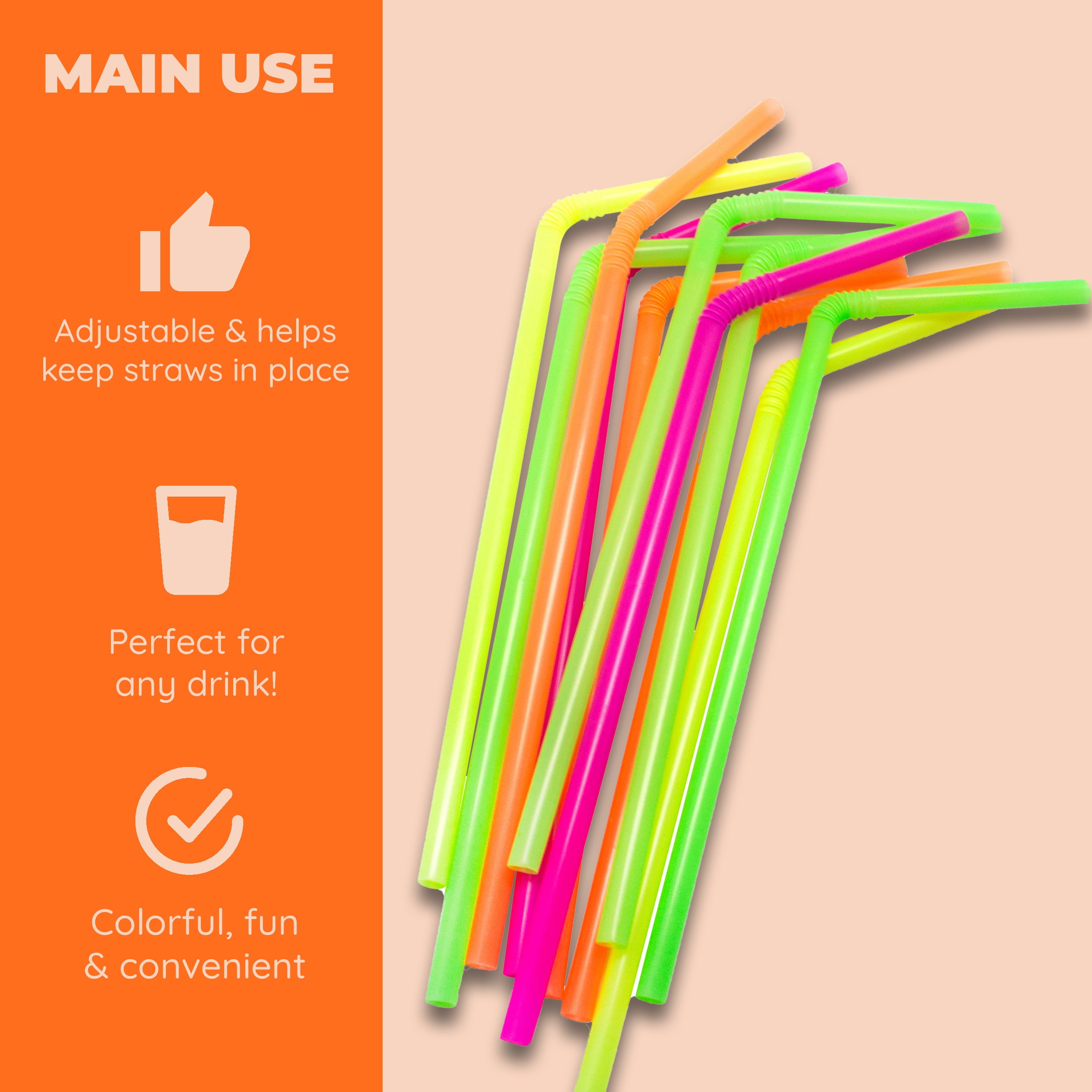 Jacent Disposable Plastic Drinking Straws: 125 count per Pack, Bendable Neon Straws Great for Parties, Restaurants, Home - 1 pack / 125 straws
