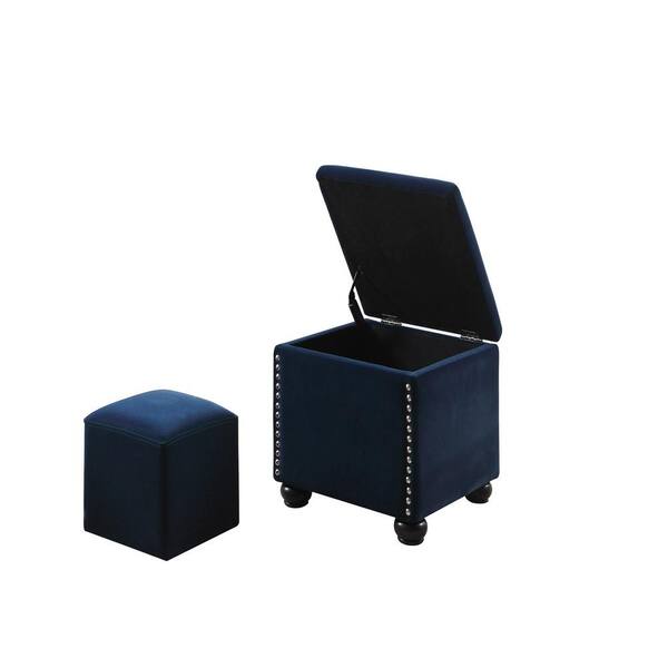 16.5 in. Navy Blue Suede Storage Ottoman with Bonus Seating