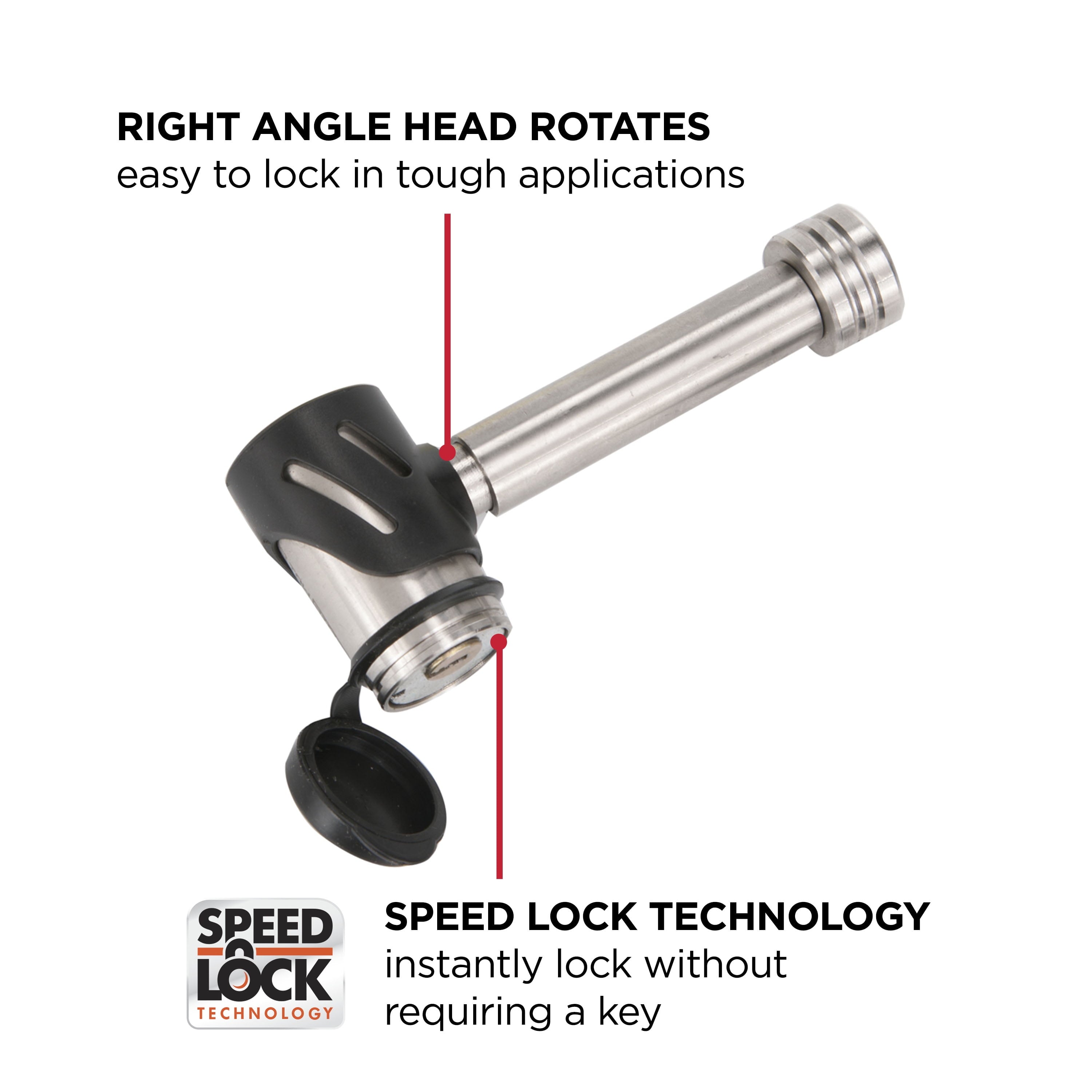 TowSmart Locking Hitch Pin, 1/2in and 5/8in Pin, Stainless Steel, 7276, 2.75in Span, Includes 2 Keys