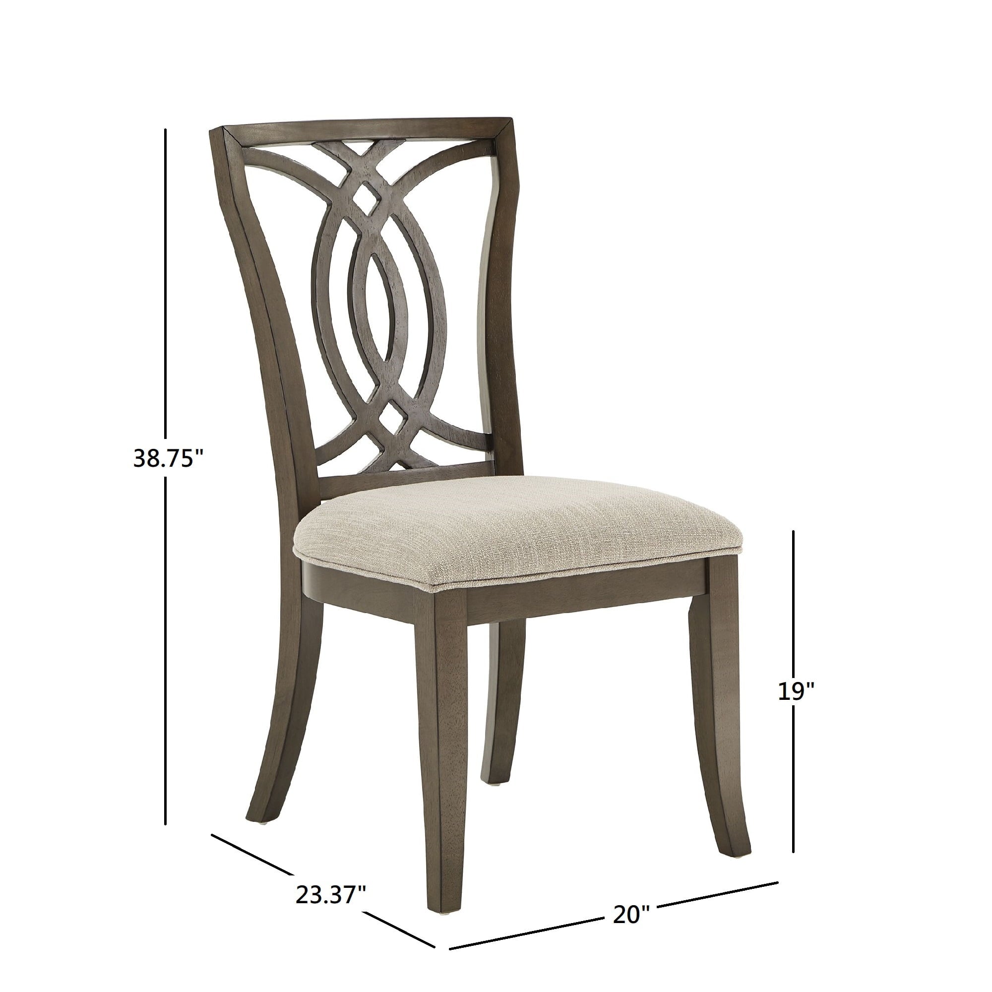 Weston Home Rococo Wood Upholstered Dining Chairs, Set of 2, Beige Fabric, Dark Walnut Finish, Side Chair