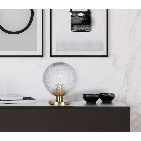 Snocreek 10 in. Brushed Gold 1-Light Uplight Table Lamp with Prismatic Glass Globe Shade