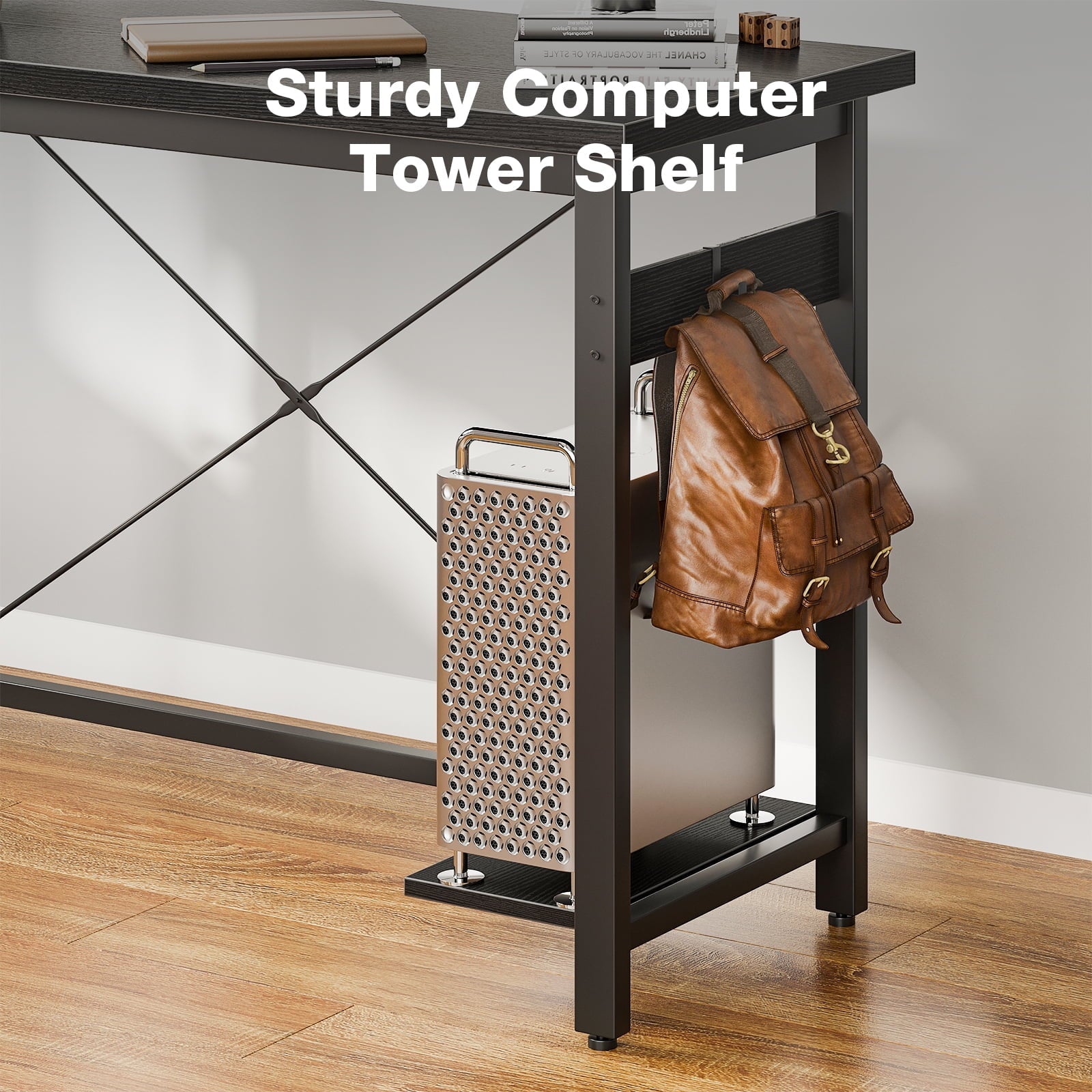 59 inch L-Shaped Large Computer Desk with PC Stand, Home Office Writing Desk, Black