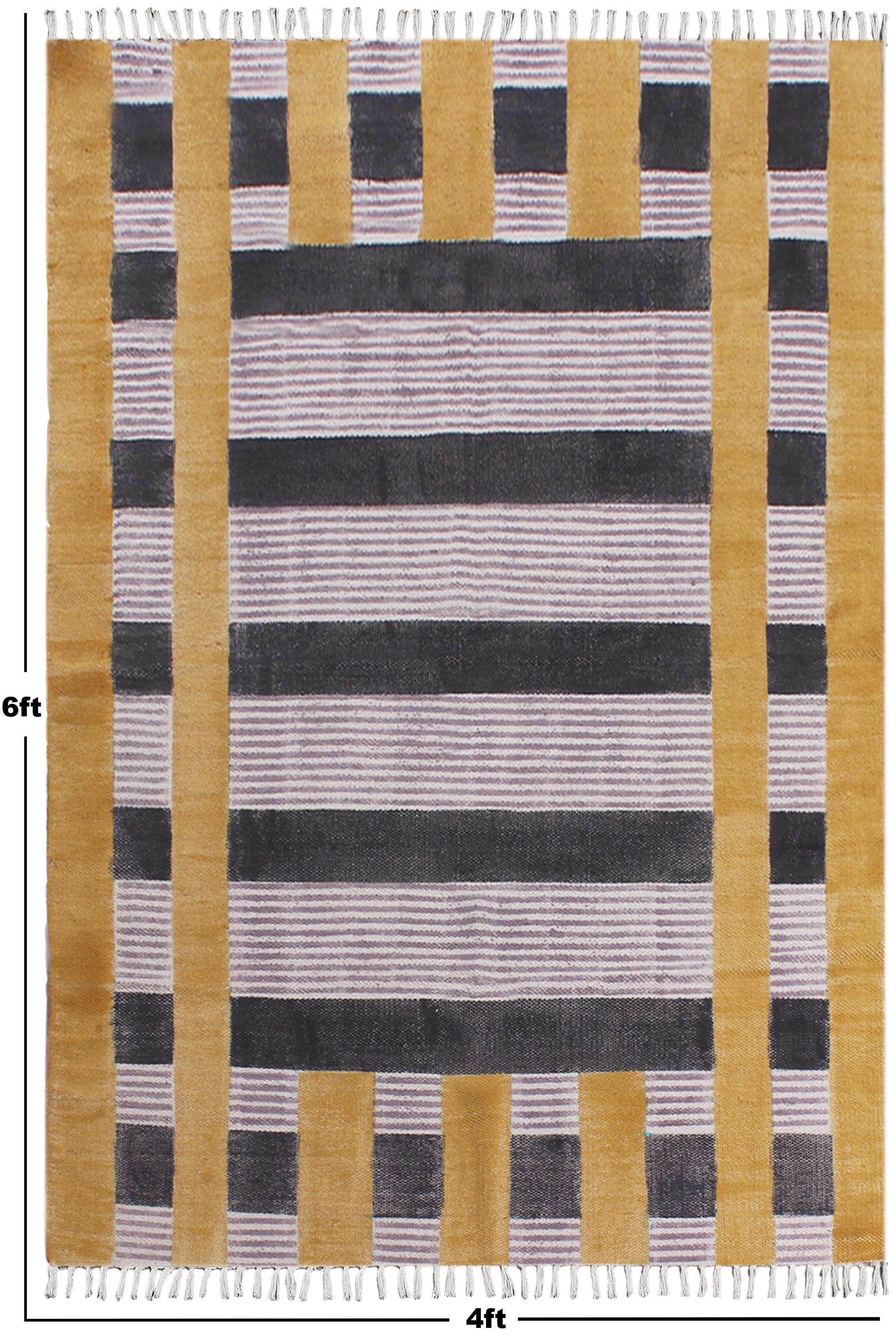 Casavani Hand Block Printed Yellow Cotton Dhurrie Geometric Yoga Mats Kitchen Mat 2x3 feet