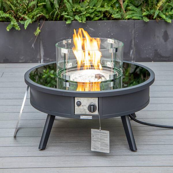 Walbrooke Modern Black Patio Round Fire Pit Table with Aluminum Frame