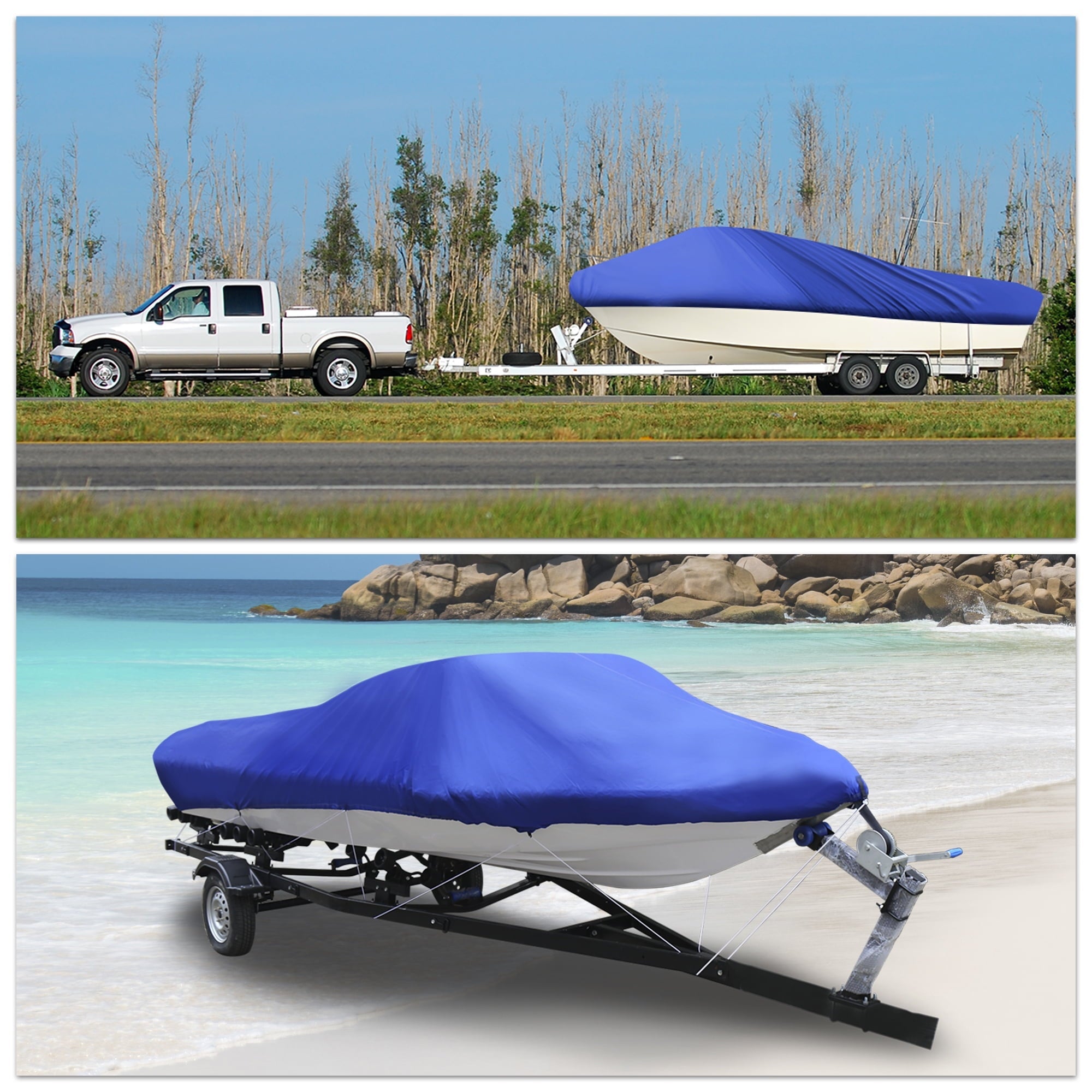 Unique Bargains 17-19ft V-Hull 210D Boat Cover Waterproof Trailerable Blue 19.7 x 9.8 ft