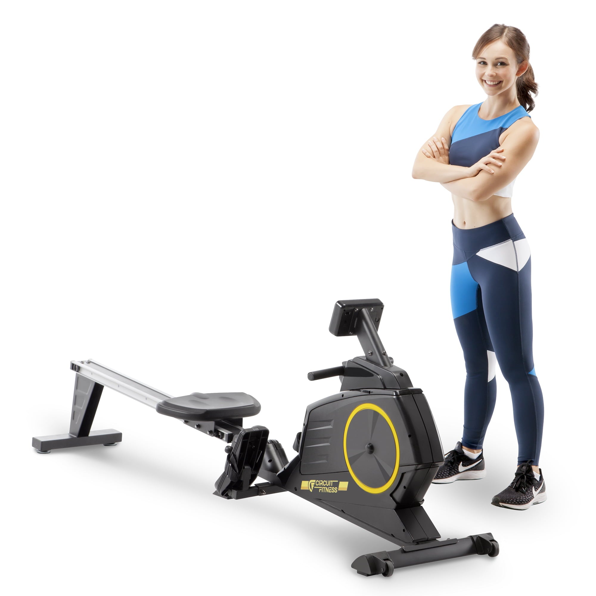 CIRCUIT FITNESS Deluxe Foldable Magnetic Rowing Machine with 8 Resistance Settings/Transport Wheels/LCD Monitor AMZ-986RW