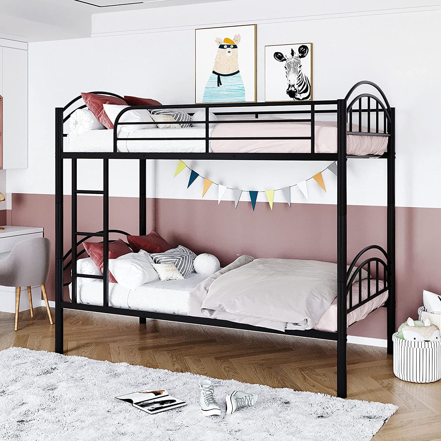 Twin Over Twin Metal Bunk Bed Heavy Duty Metal Bunk Beds Convertible Bunk Bed Twin Size, Metal Twin Bunk Bed for Boys Girls Teens Dormitory Black