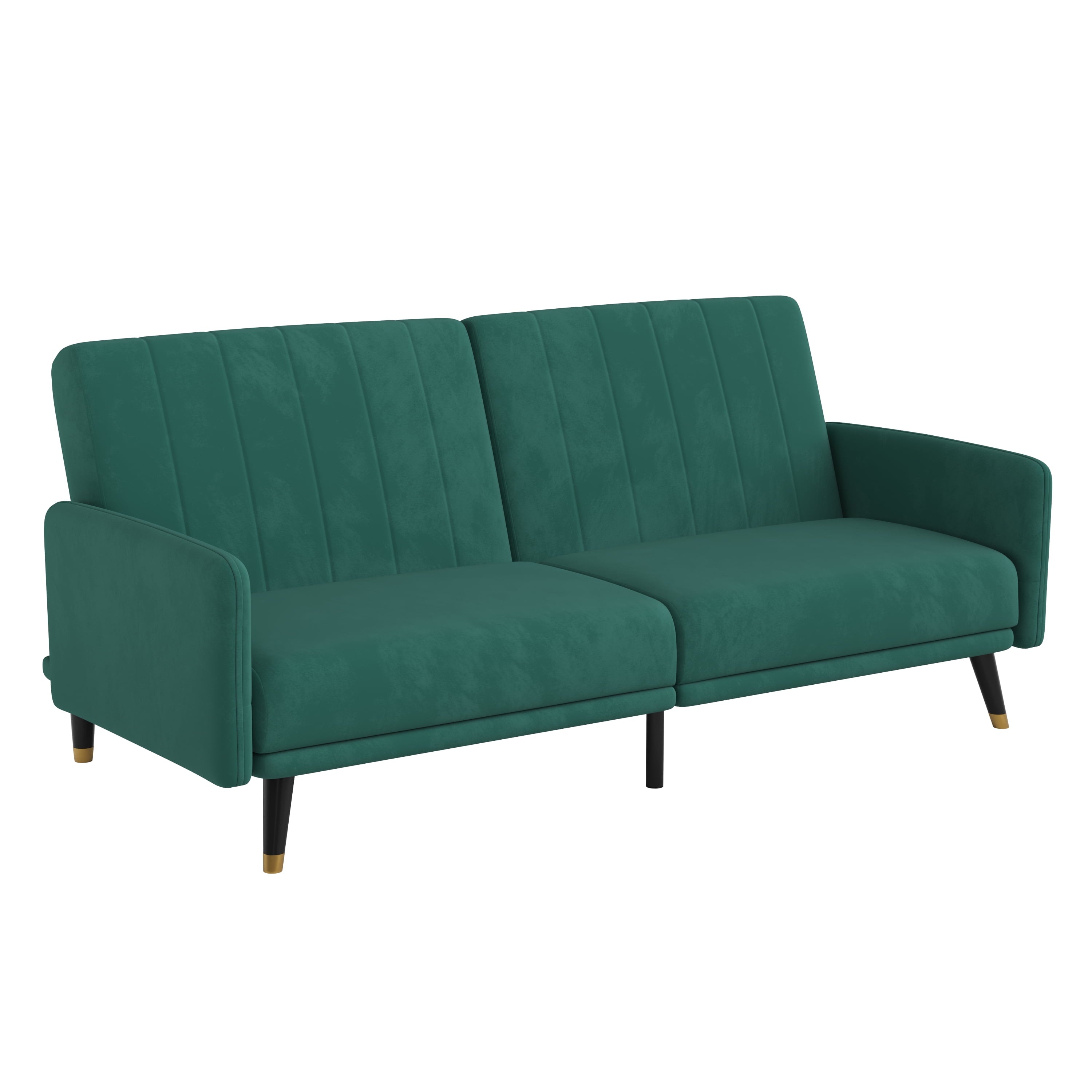 Merrick Lane Mid Century Modern Split-Back Sofa Futon with 3 Recline Positions In Elegant Emerald Velvet Upholstery