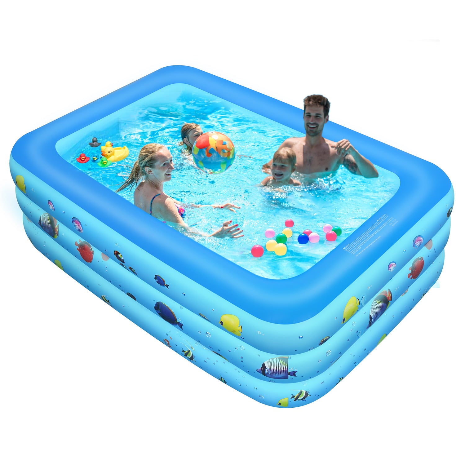 Inflatable Swimming Pool Family Swim Play Center 6.9 x 5 x 1.8 ft Full-Sized Inflatable Lounge Pool for Kiddie, Kids, Adult, Ages 3+,for Outdoor, Garden, Summer Water Party