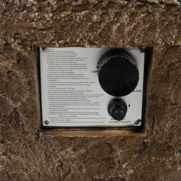 Brown Round Concrete Outdoor Fire Pit Table with Glass Rocks, 50000 BTU