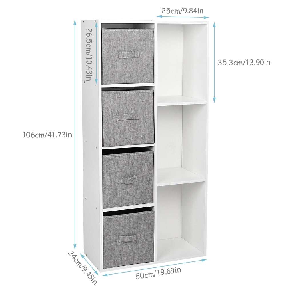 Zerone Multi-Purpose Bookcase Bookshelf with 7 Cubby Shelves 4 Bin Drawers for Home Office, Storage Display Rack