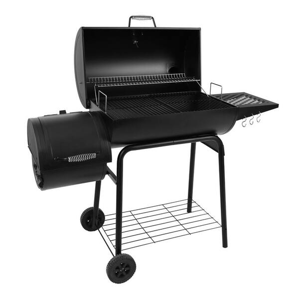 30 in. Smoker Black Barrel Charcoal Grill with Offset Smoker with Cover For Outdoor, Backyard Cooking