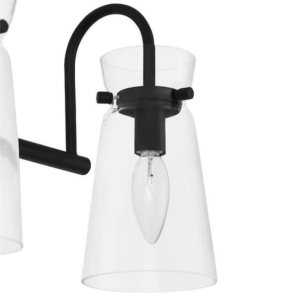 Vinton Place 22 in. 3-Light Matte Black Bathroom Vanity Light with Clear Shades