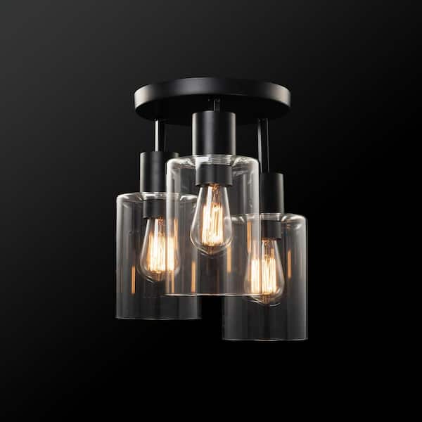 Sutton Place 14 in. 3-Light Matte Black Flush Mount, Farmhouse Ceiling Light