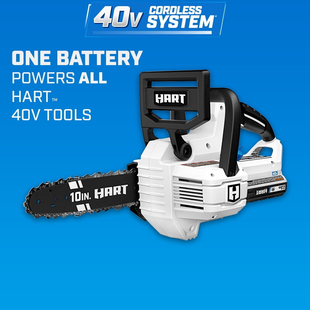 HART 40-Volt 10-Inch Battery-Powered Chainsaw Kit, (1) 2.5 Ah Lithium-Ion Battery
