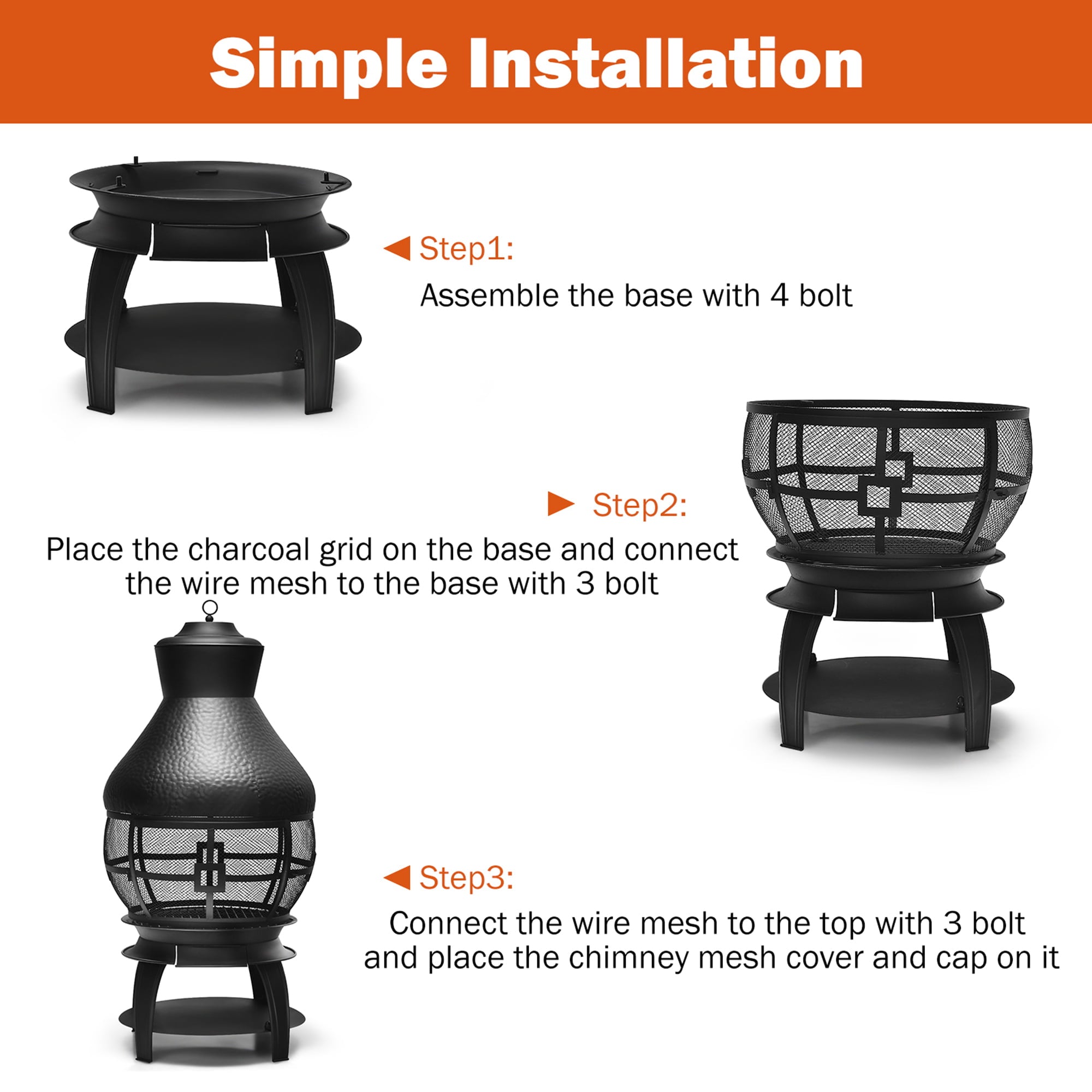 Gymax Patio Fire Pit Chimenea Fireplace Wood Burning Heater Garden Backyard