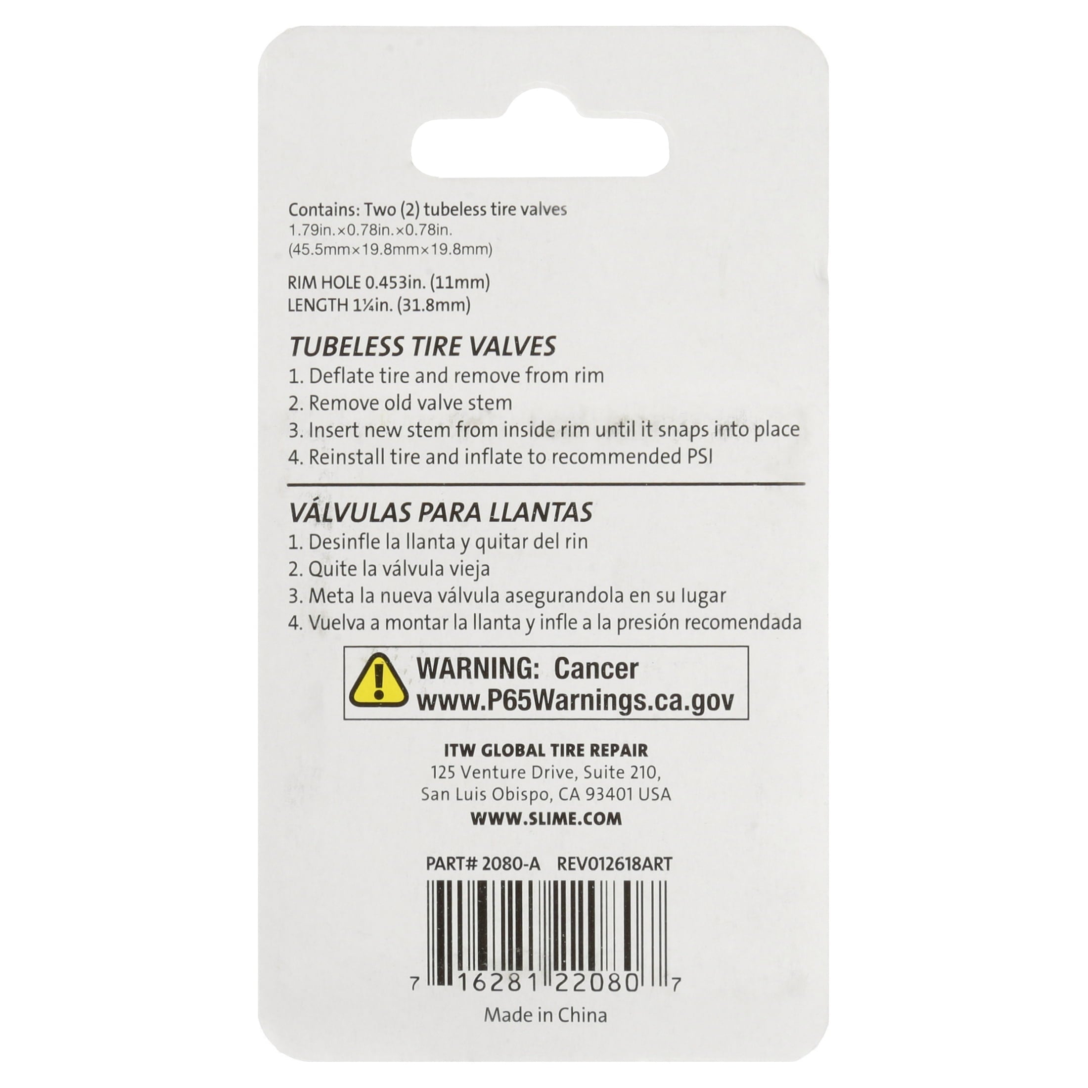 Slime Tubeless Tire Valves TR413 Replacement Black Rubber Valve Stem - 2080a