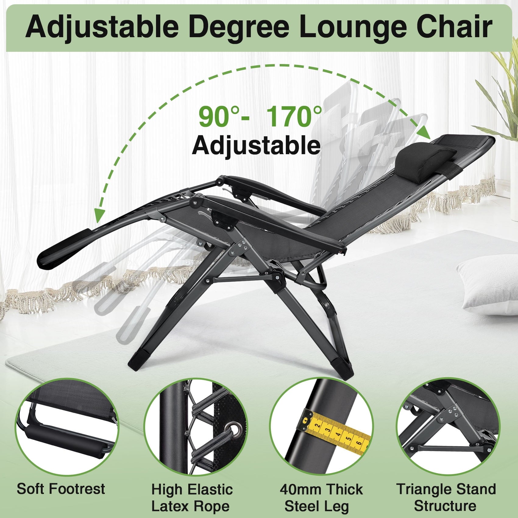 Seeutek one person Zero Gravity Chair 29In,  Folding Adjustable Reclining Lounge Chair with Removable Cushion Padded Black