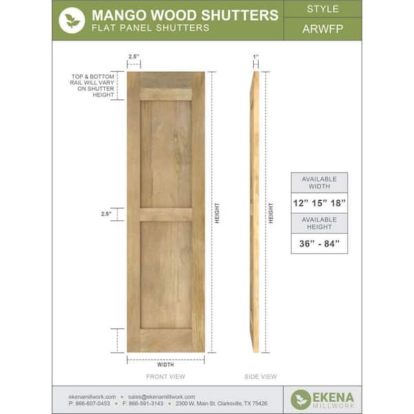 15 in. W x 59 in. H Americraft 2-Equal Flat Panel Exterior Real Wood Shutters Pair in Unfinished