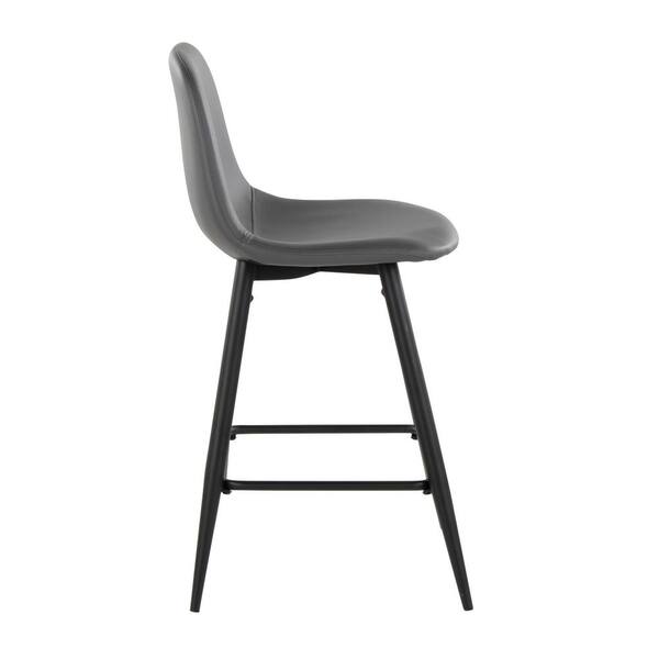 Pebble 23.75 in. Grey Faux Leather and Black Metal Counter Stool (Set of 2)