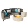GDF Studio Marlen Outdoor Wicker 4 Seater Half Round Sofa Set with Fire Pit, Mixed Black, Dark Gray, and Light Gray