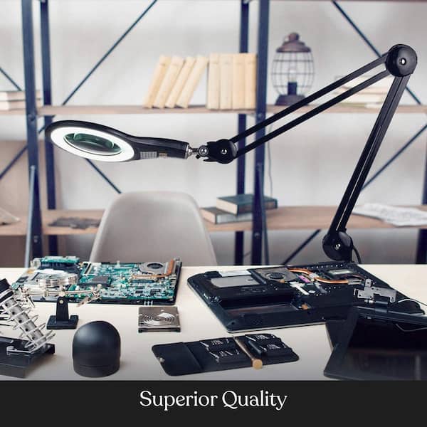 Lightview Pro 33 in. Black LED Adjustable Clamp 2.25 x Lighted Magnifier Desk Lamp