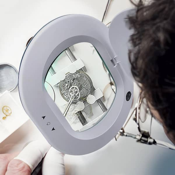 LightView Pro 33 in. White XL Magnifying LED Desk Lamp with 2.25x Magnifier Lighted Lens and Adjustable Clamp