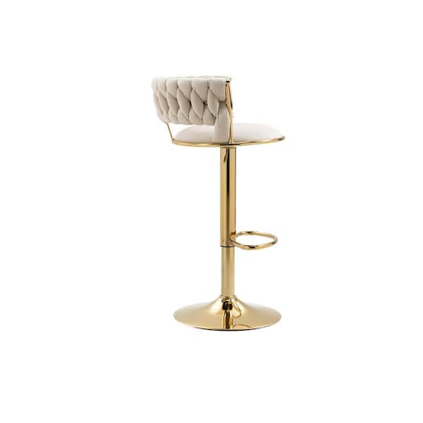 37 in. Swivel Adjustable Height Golden Metal Frame Cushioned Bar Stool with Ivory Velvet Seat (Set of 2)