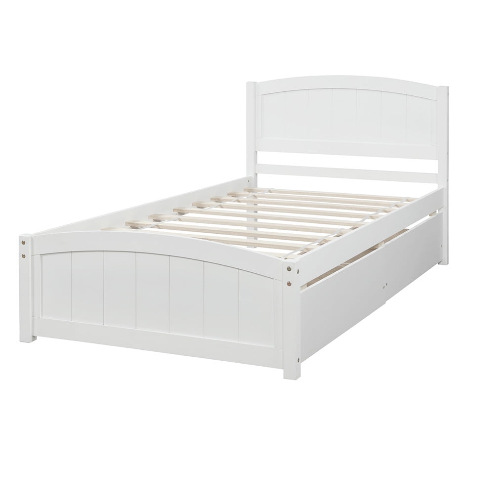 Irene Inevent Bed Frame Wooden Mattress Foundation 2 Storage Drawers Headboard Platform Bed for Bedroom, White