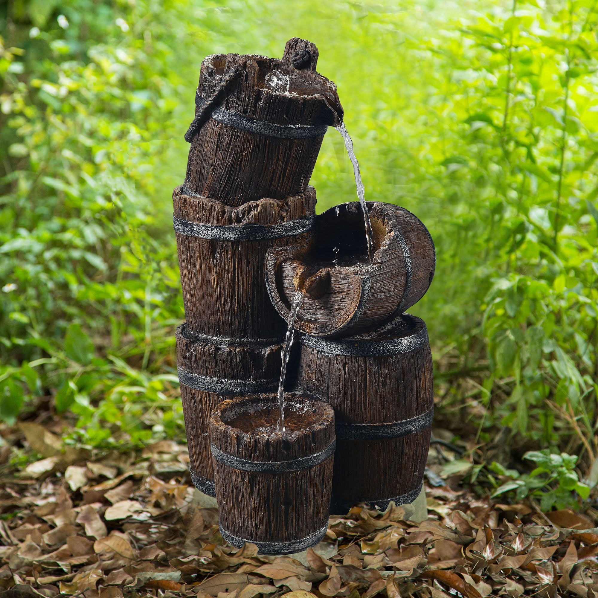 Teamson Home Vintage 3-Tier Barrel Outdoor Waterfall Fountain