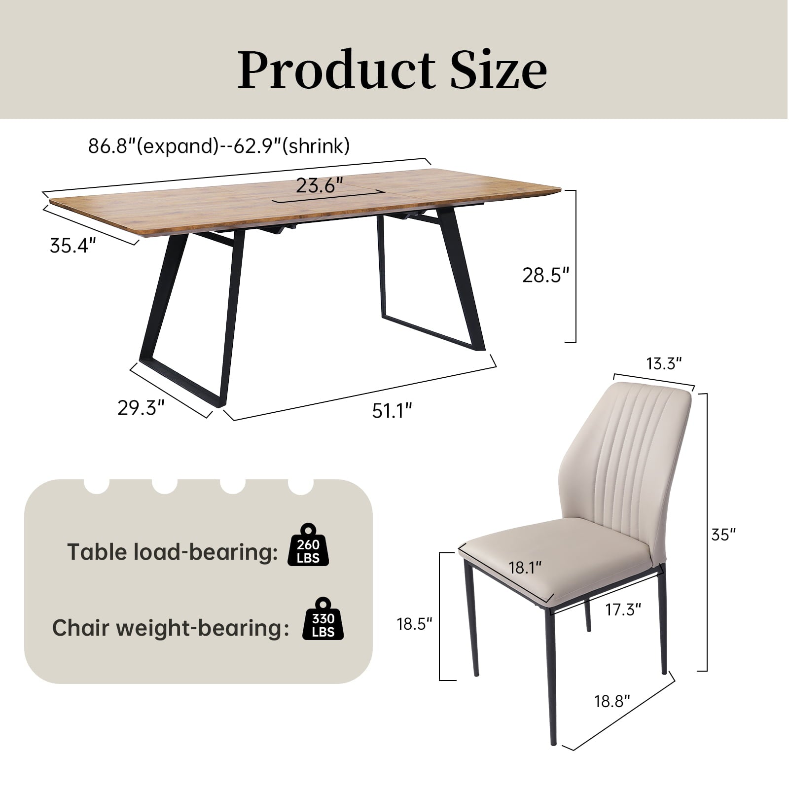 jiexi Modern mid-Century Dining Table Dining Table and Chairs for 6 Rectangular Wooden Dining Table Expandable Dining Table Space-Saving Multifunctional Dining Table