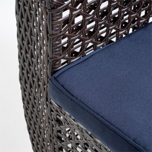 Noble House Big Sur Patio Swivel Chair Wicker with Cushion Multi-Brown/Na<wbr/>vy Blue