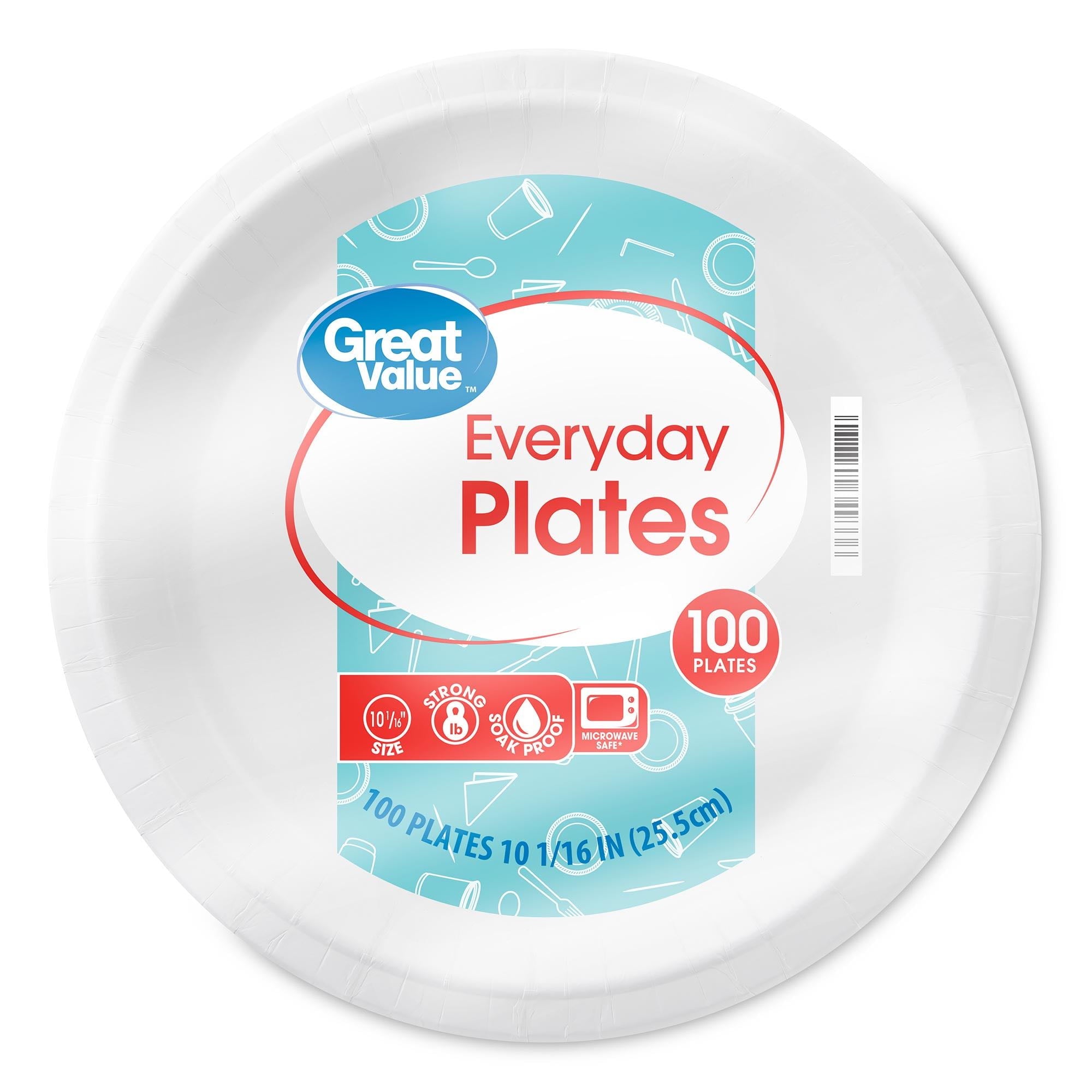 Great Value Everyday Strong, Soak Proof, Microwave Safe, Disposable Paper Plates, 10