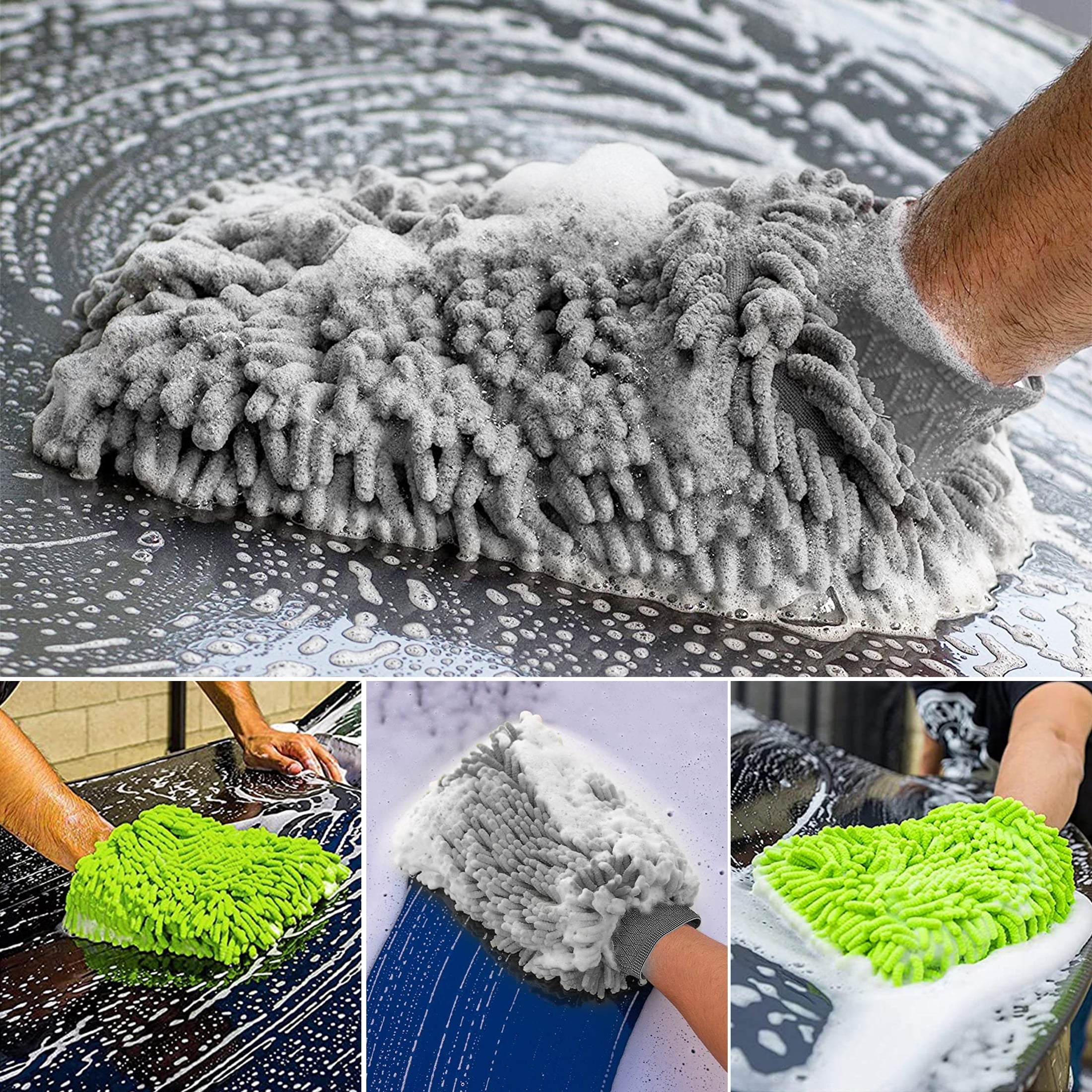 2Pcs Chenille Microfiber Premium Car Wash Mitt Scratch-Free Auto Wash Mitt