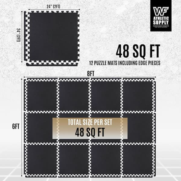 Black Carpet Texture Top 24 in. x 24 in. x 12 mm Interlocking Tiles for Home Gym Kids Room and Living Room (48 sq. ft.)