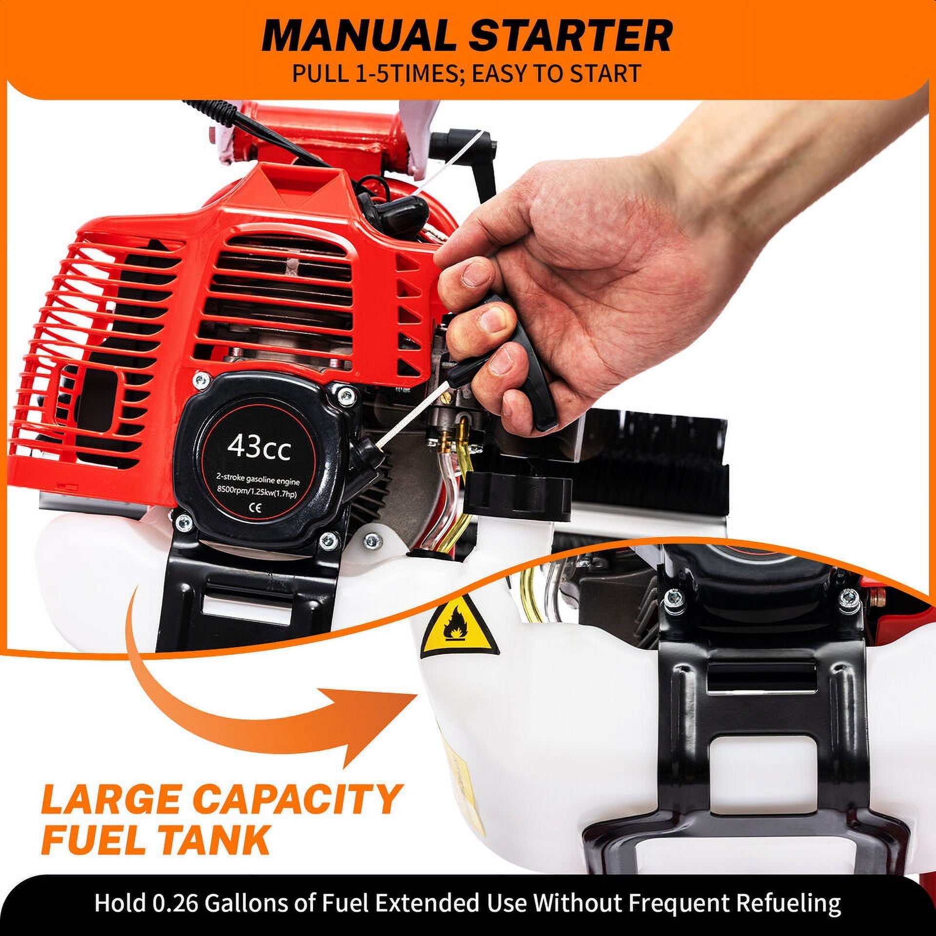 OUKANING 43cc 1.7hp Petrol Sweeper Handheld Lane Cleaner Snow Plow Snow Clearing Device