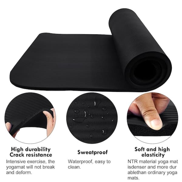Black High Density Yoga Mat 72 in. L x 24 in. W x 0.6 in. Pilates Exercise Mat Non Slip (12 sq. ft.)