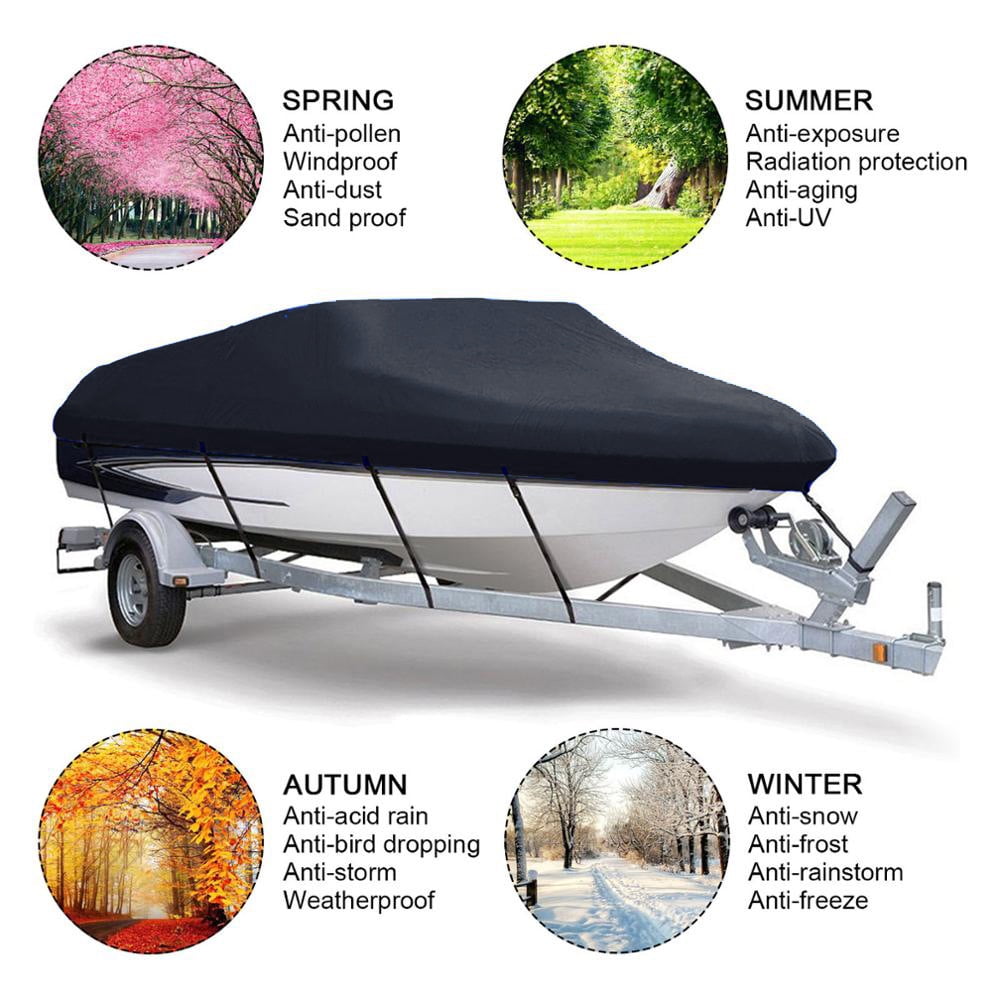 17-19ft Waterproof Heavy Duty Fabric Boat Cover, Oxford Trailerable Fits Fish Ski V-Hull Boats, Black