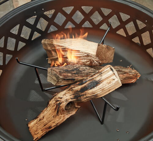 Round Lattice Wood Burning Fire Pit with Cover, Antique Bronze 35"