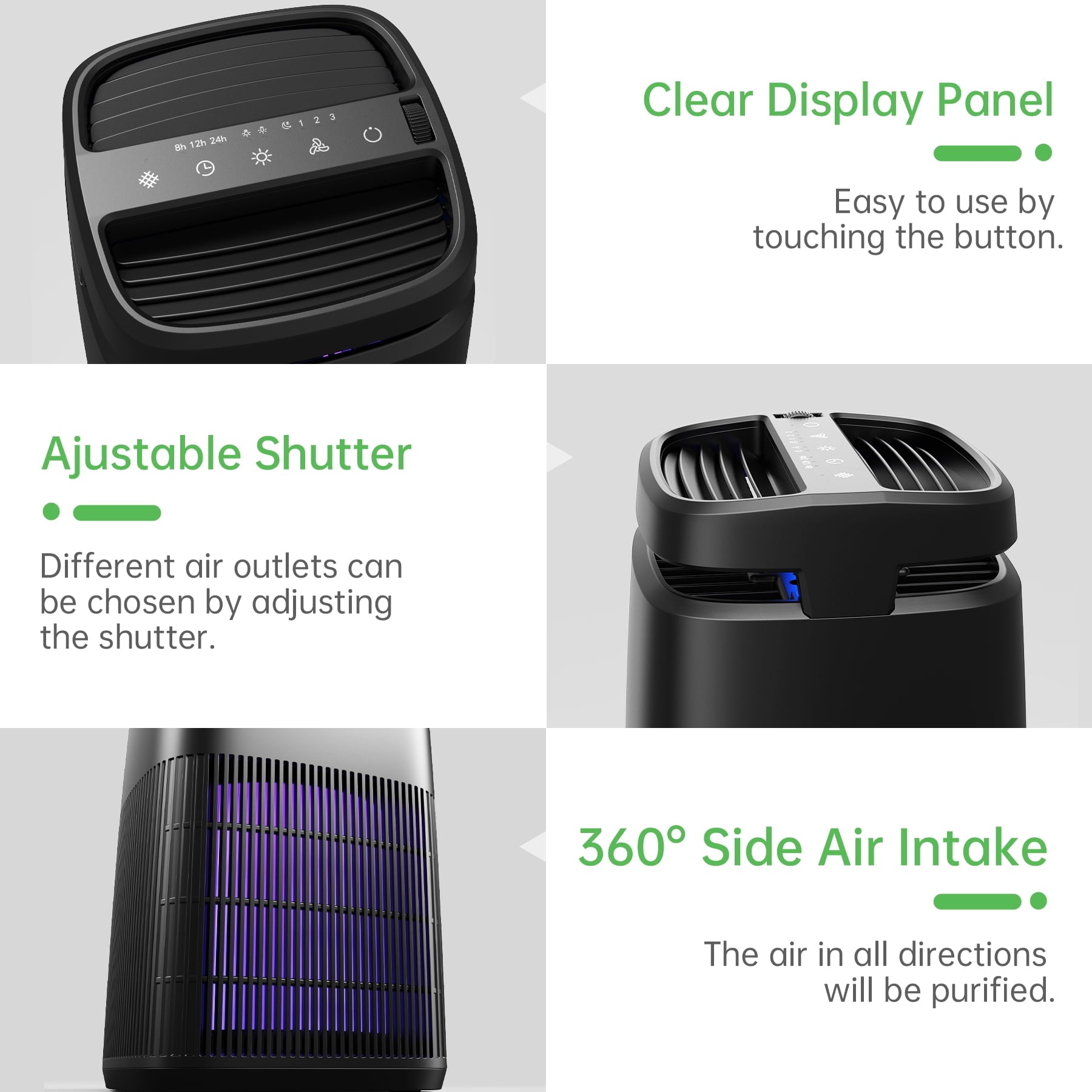 Breezome 4-in-1 HEPA Air Purifier Removing Dust Pollen Pet Dander Odor in 256sqft, CARB Certified, for Allergy Asthma