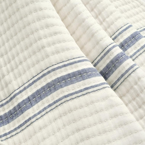 50 in. x 60 in. Farmhouse Stripe Kantha Pick Stitch Yarn Dyed Cotton Woven Throw Navy Single