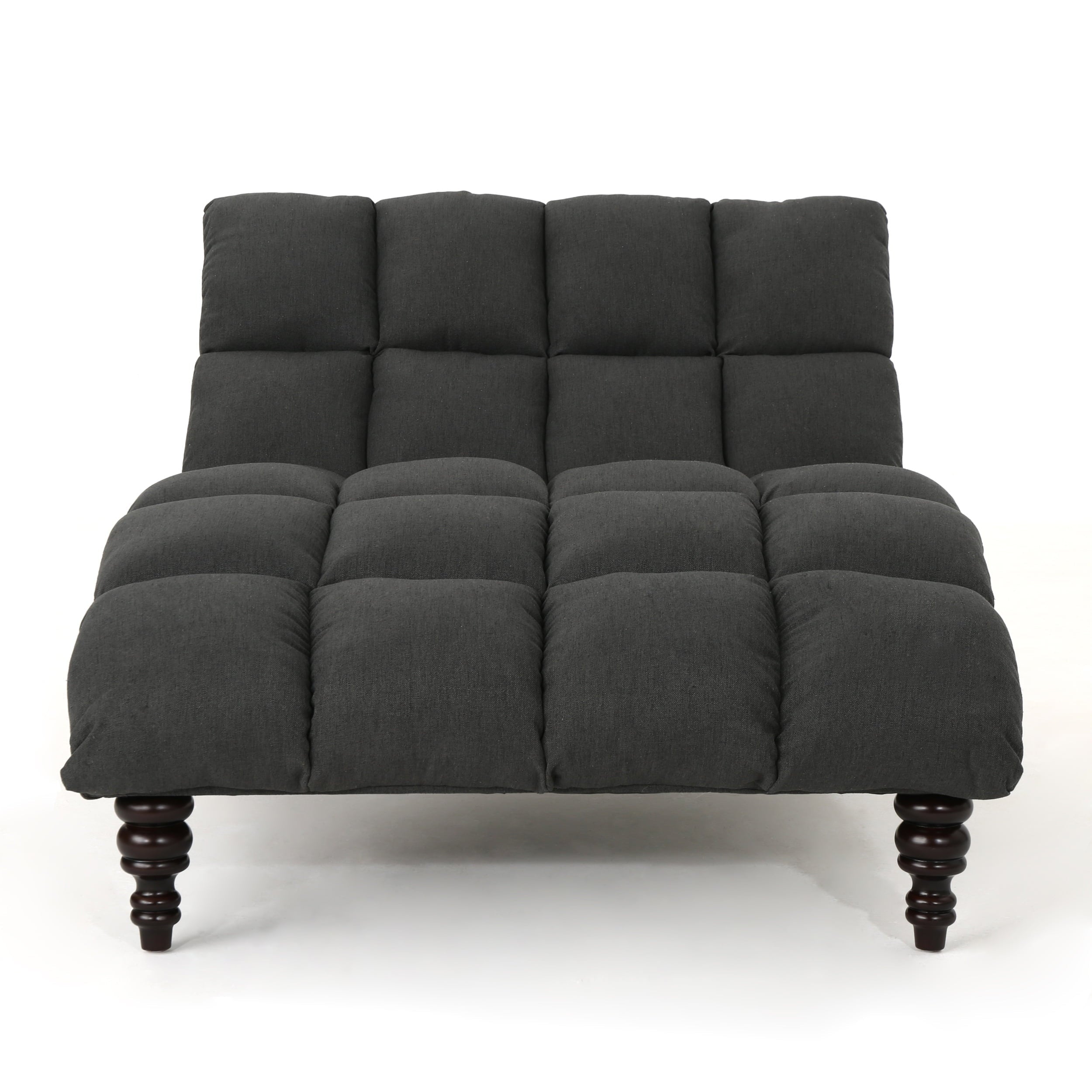 Noble House Havik Indoor Fabric Tufted Chaise Lounge, Dark Gray