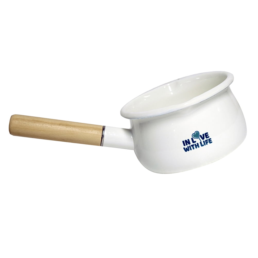 BESTONZON Enamel Pot Wooden Handle Cooking Pot Soup Pot Milk Pot Practical Baby Food Pot